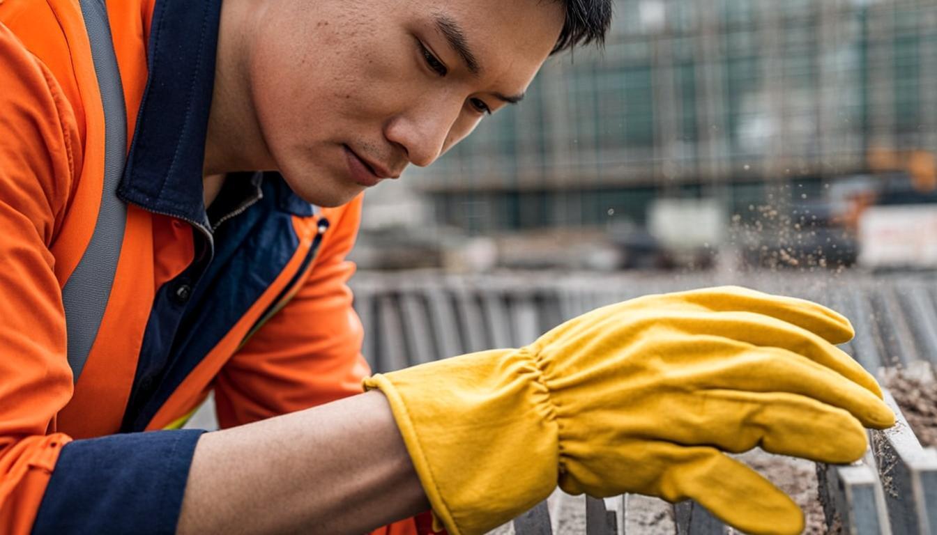 Industrial worker handling materials with safety gloves