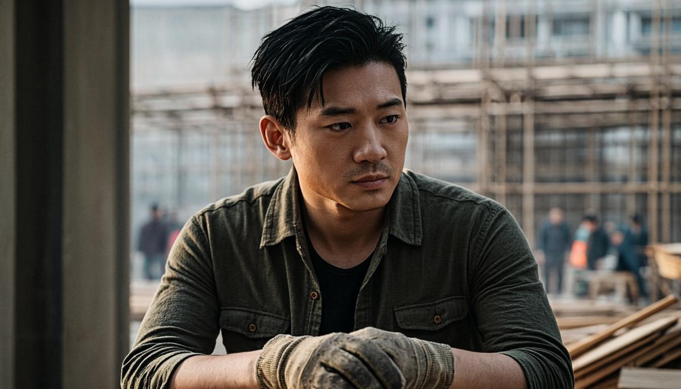 Worker at industrial site wearing protective gloves